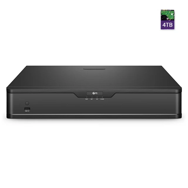 NVR204-32C-16P, 32-Channel 16-Port PoE Network Video Recorder, Record 32CH 4K@30fps, Live View/Playback 2CH 4K@30fps, Pre-installed 4TB Hard Drive