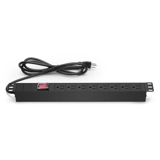 1.8kW Single-Phase 15A/125V Basic PDU, (8) NEMA 5-15R Outlets, NEMA 5-15P Plug, 6.6ft Cord, 1U Rack-Mount