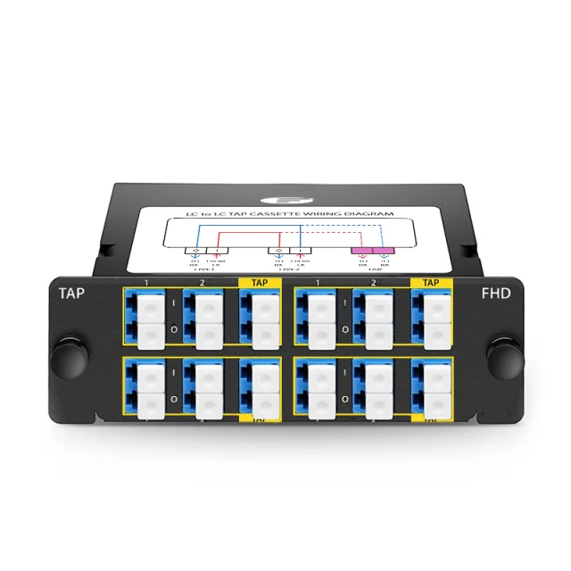 FHD™ Fiber TAP Cassette, OS2 Single Mode, 8 x LC Duplex Live Ports, 4 x LC Duplex TAP Ports, 70/30 Split Ratio (Live/TAP), 1/10/40/100G