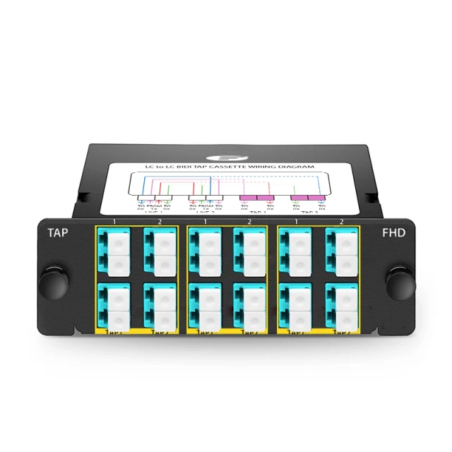 FHD™ BIDI Fiber TAP Cassette, OM4 Multimode, 6 x LC Duplex Live Ports, 6 x LC Duplex TAP Ports, 50/50 Split Ratio (Live/TAP), 40G