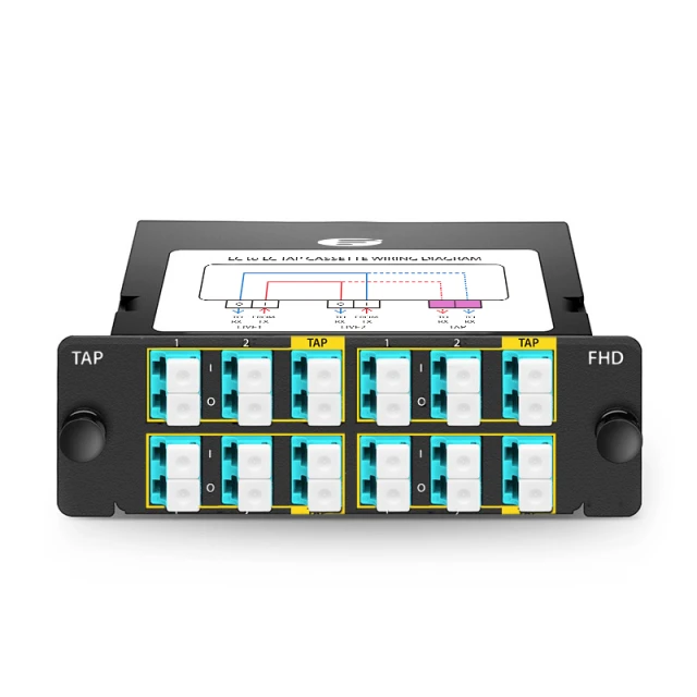 FHD™ Fiber TAP Cassette, OM4 Multimode, 8 x LC Duplex Live Ports, 4 x LC Duplex TAP Ports, 50/50 Split Ratio (Live/TAP), 1/10/40/100G