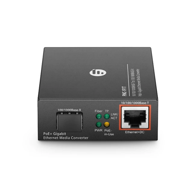 1x 10/100/1000Base-T to 1x 100/1000Base-X SFP Slot Gigabit Ethernet PoE+ Media Converter, British Plug Standard